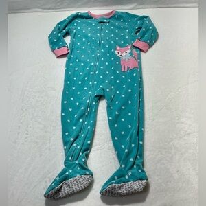 Carter's Teal Fleece Onesie with Pink Trim